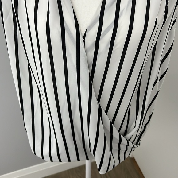 Sleeveless Black and White Striped Wrap-Style Blouse • International Concepts - Picture 3 of 5